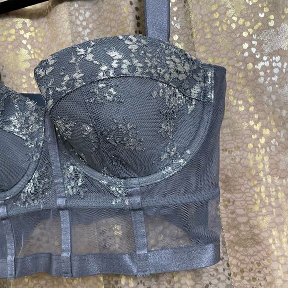 Victoria’s Secret Very Sexy Gray Silver Sparkle Lined Balconet Bra Top 34C - Picture 3 of 10